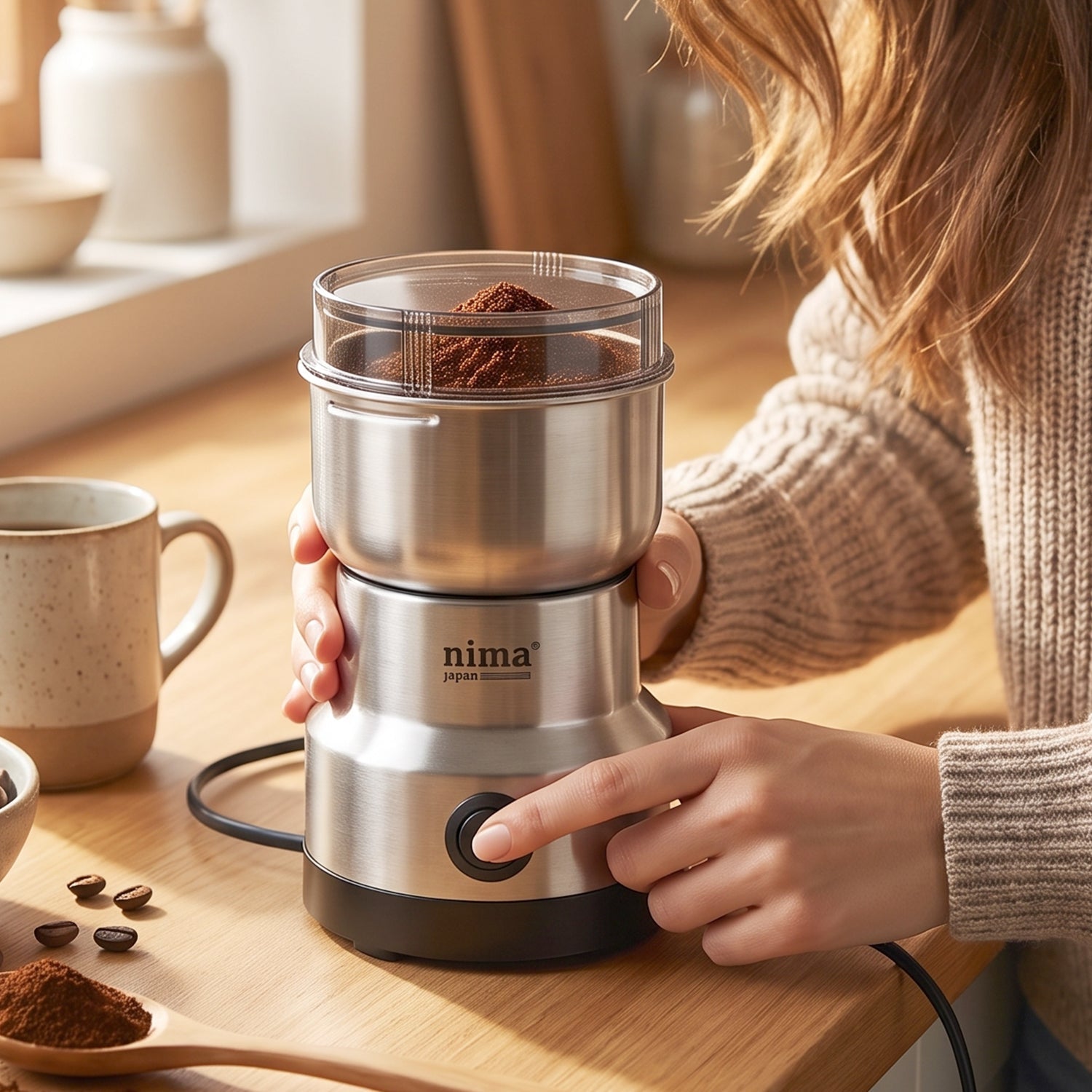 Compact electric grinder for masala, dry spices and coffee beans