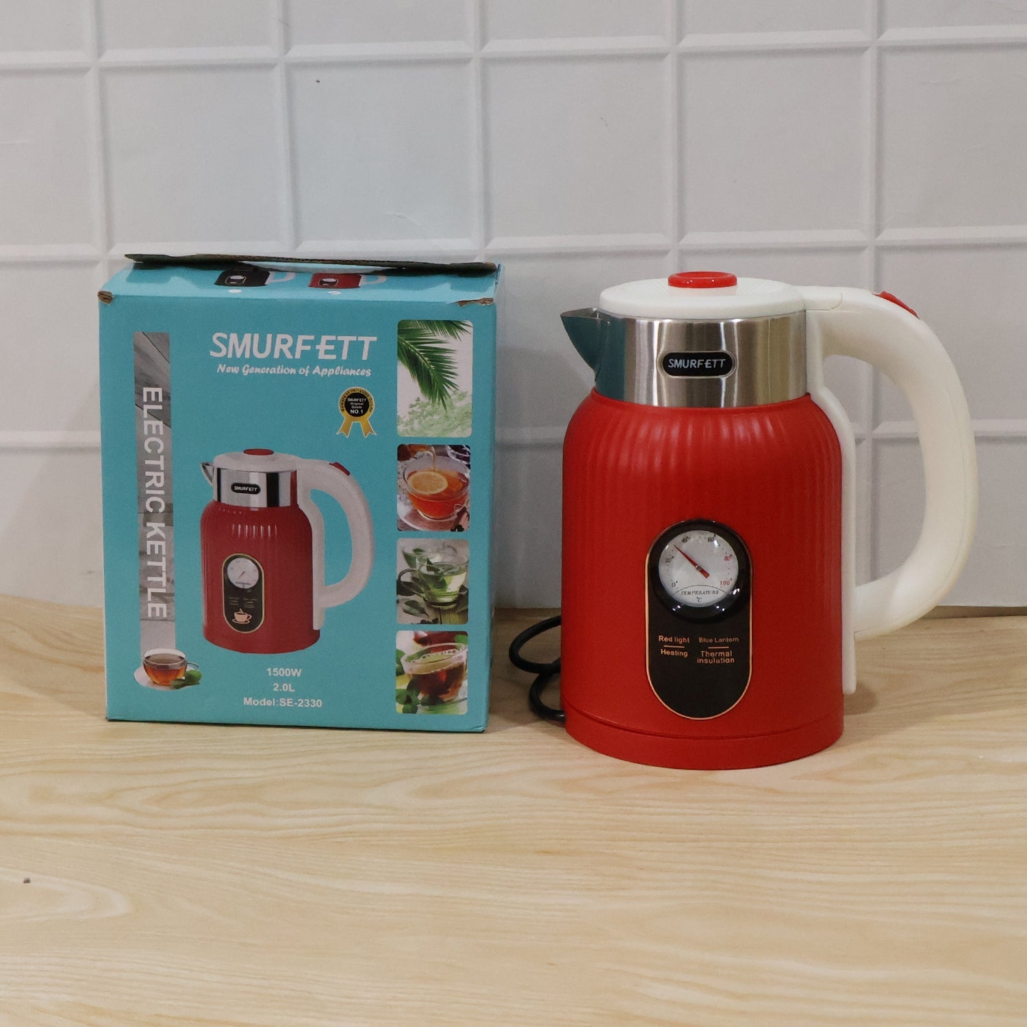Red electric tea and coffee kettle with boil dry protection