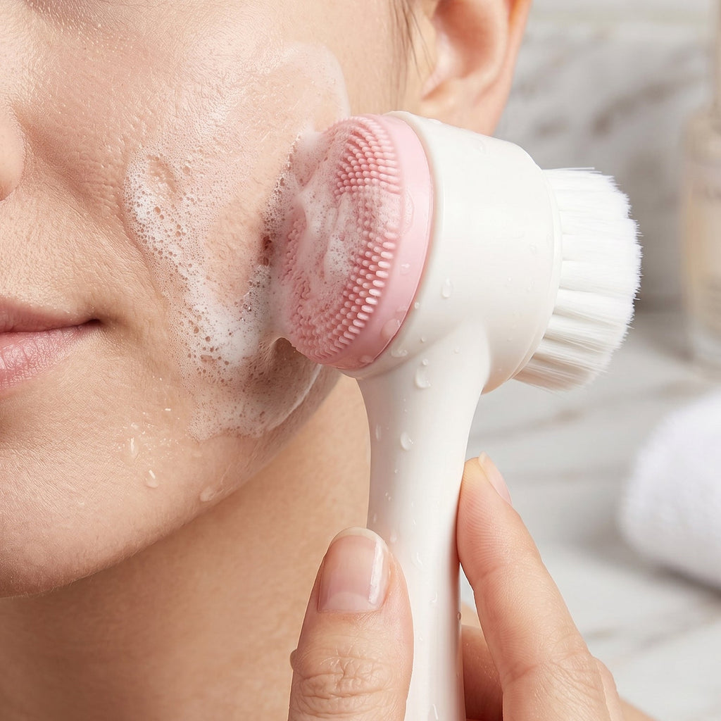 Facial cleansing brush white bg