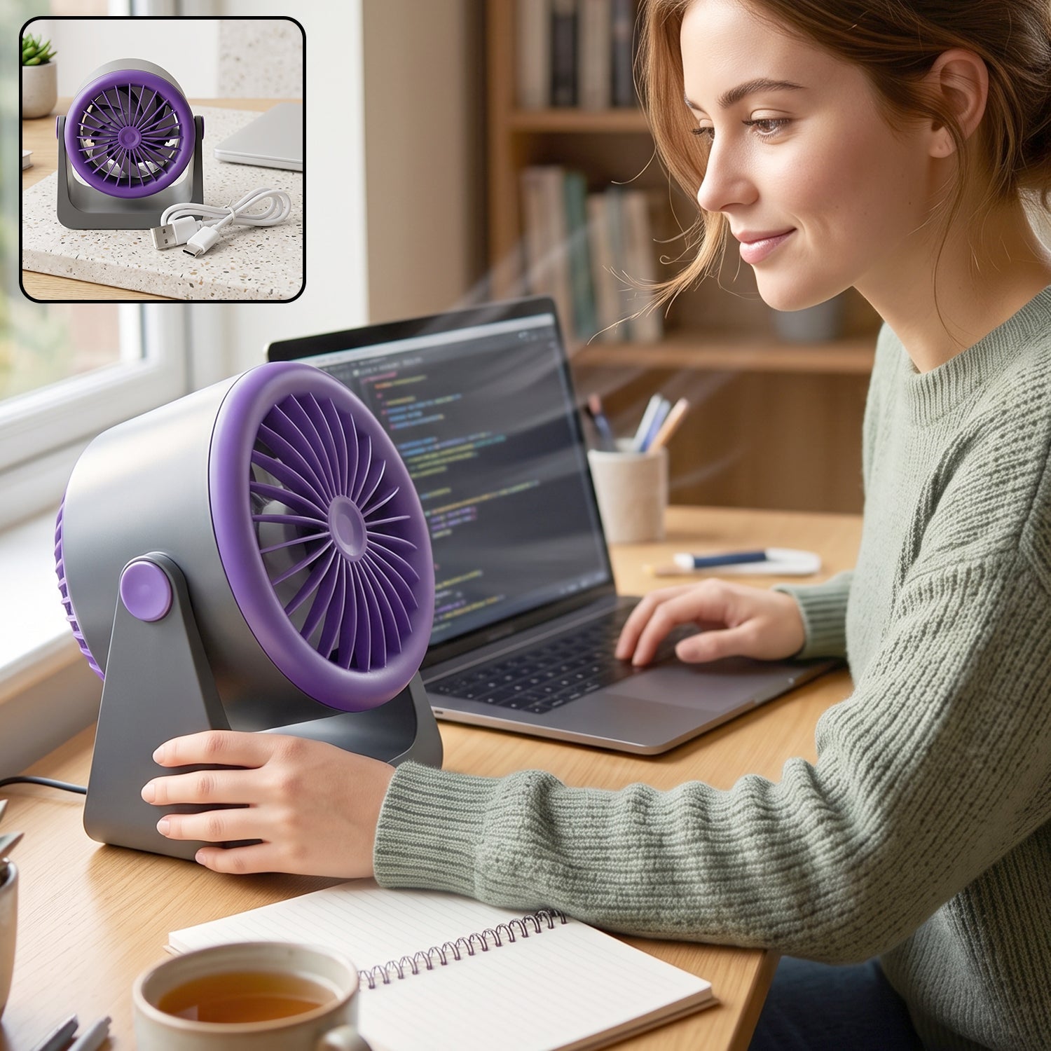 Personal desktop air circulation fan, portable USB desk fan (1 pc)