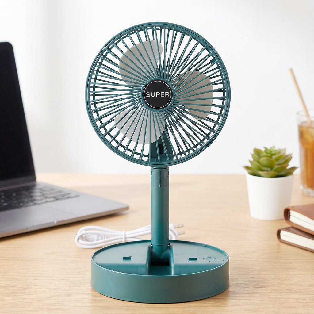 Compact desktop fan powered by USB for workspaces