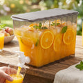 Front view of a transparent plastic water jug with tap dispenser, 3.6L capacity, modern design