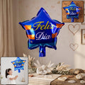 Bright blue star Feliz Dia foil balloon for birthday parties