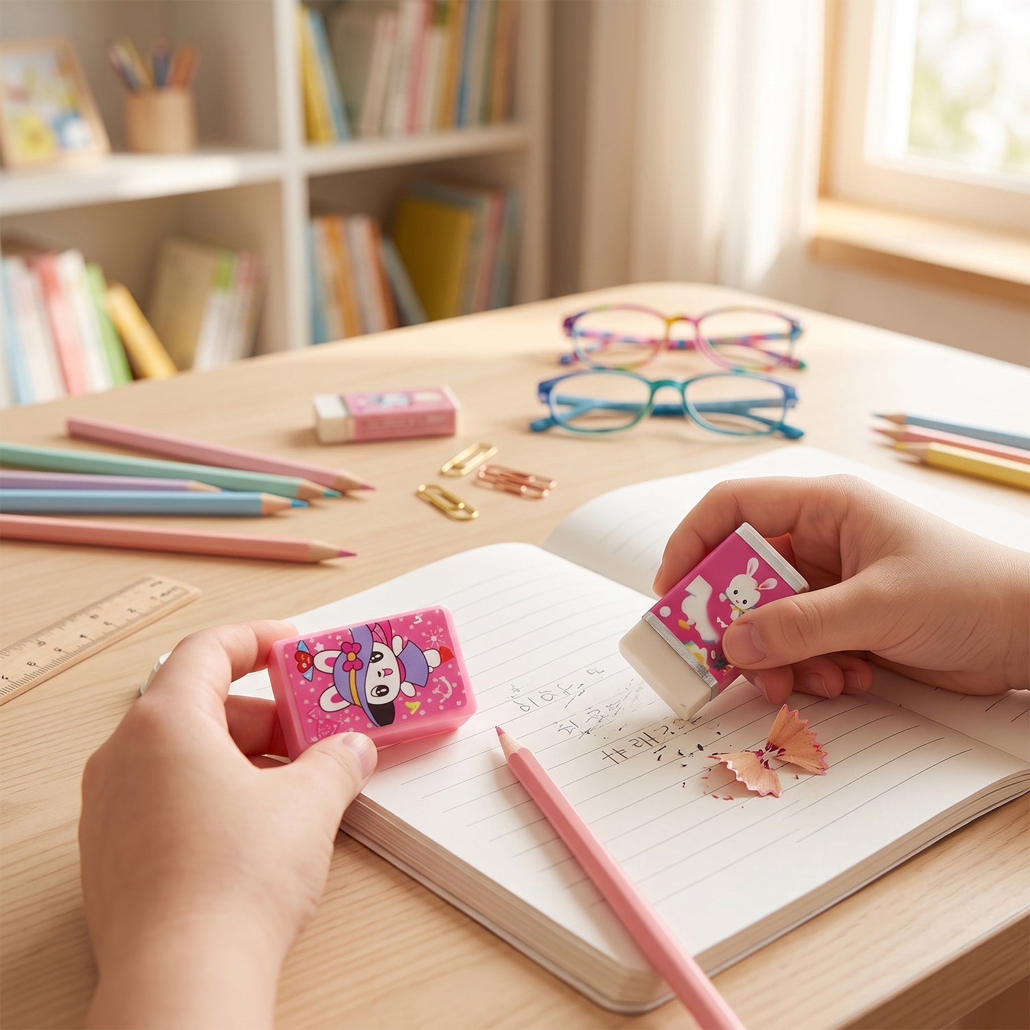 Stationery set pencil eraser close view