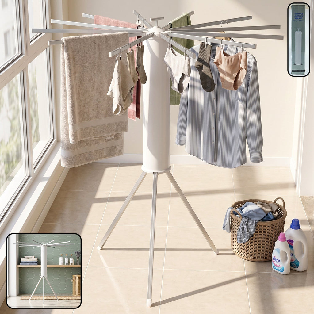 Foldable octopus clothes drying rack stand with tripod and cloth hanger (1 pc)