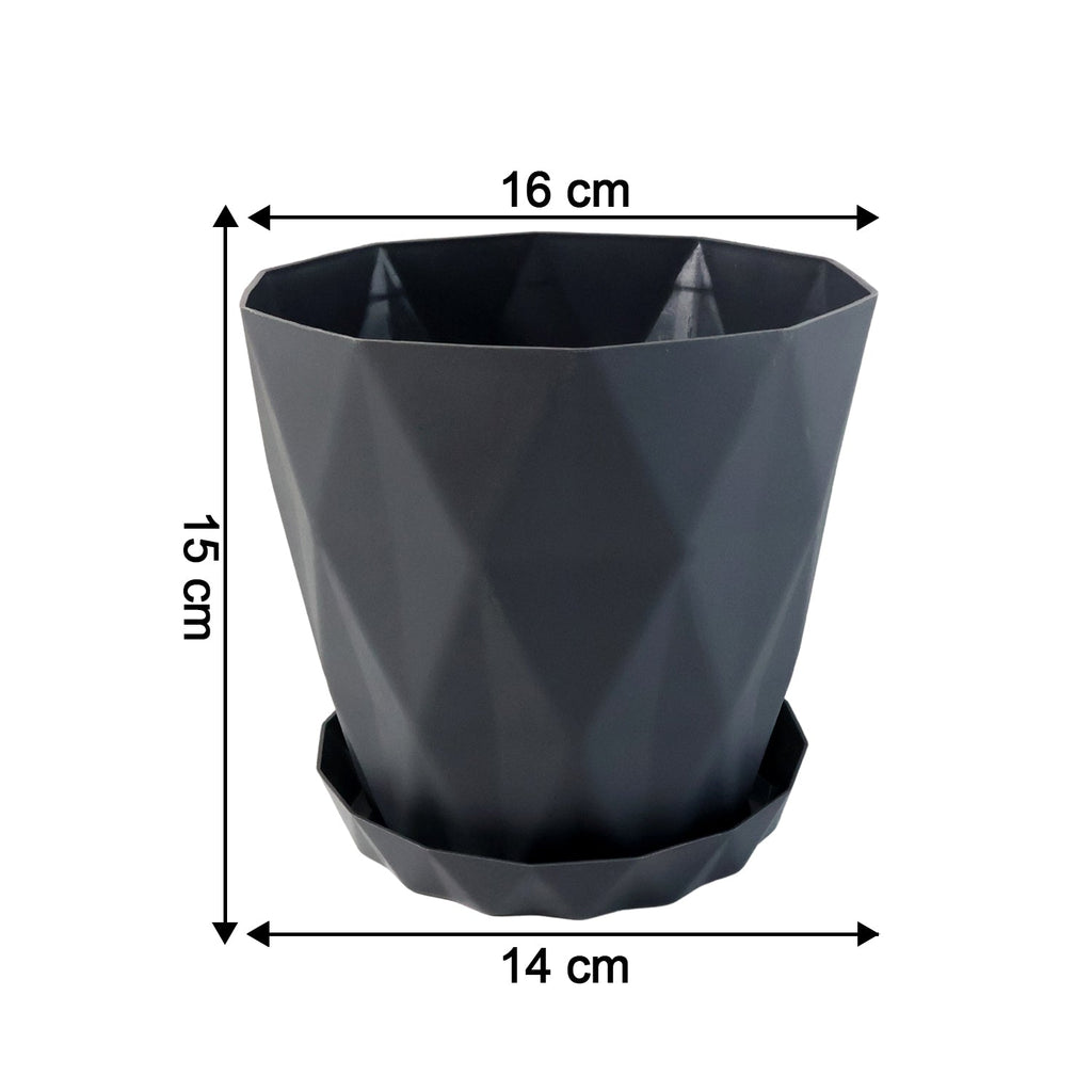 Outdoor placement of durable diamond design plastic flower pots with trays