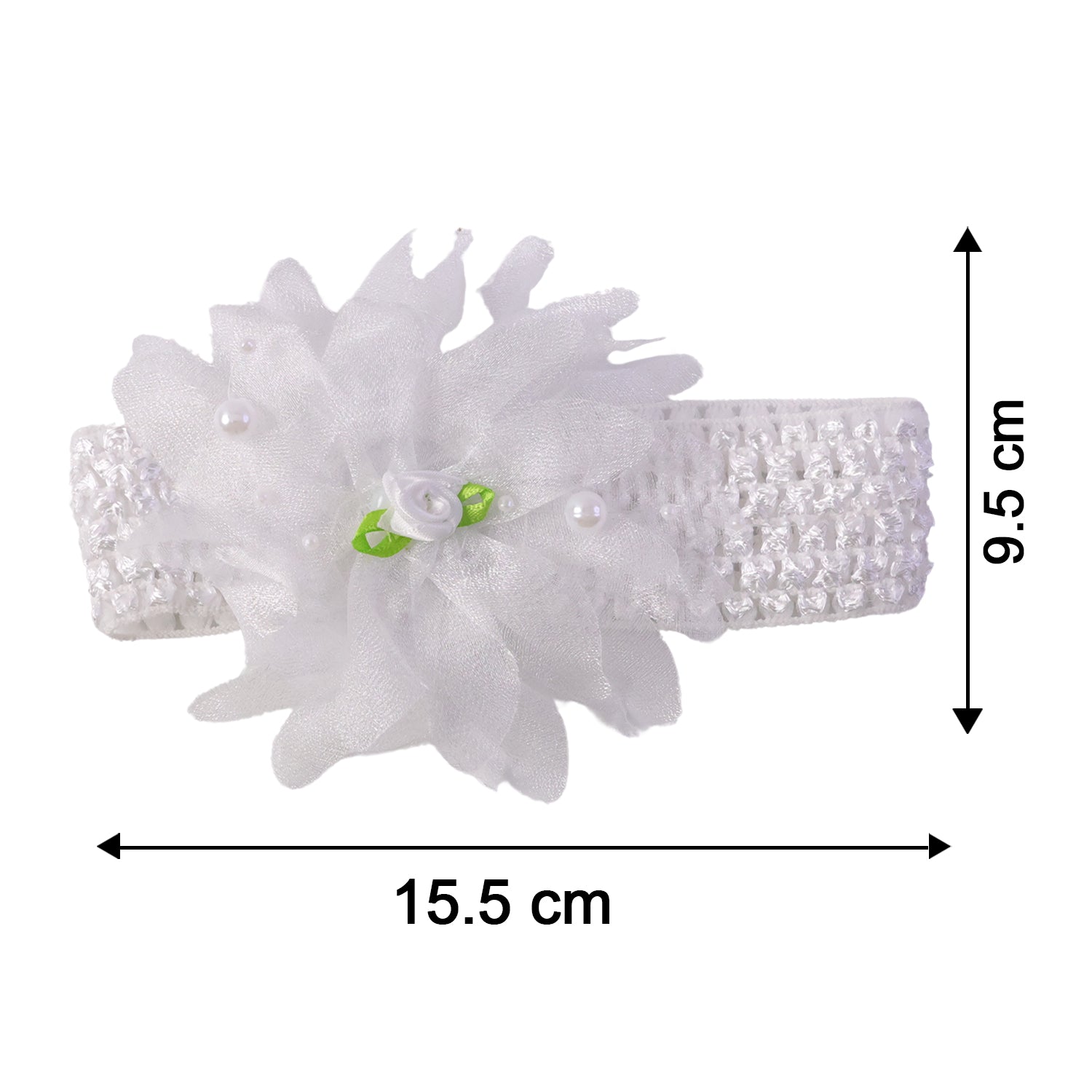Close-up of floral headband for babies, comfortable elastic material