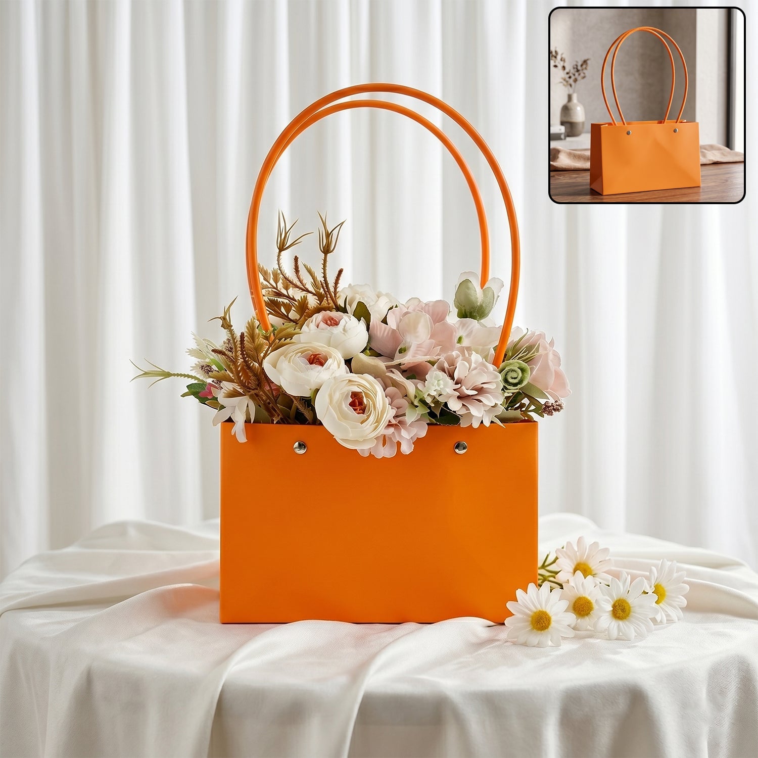 Foldable flower packaging bag with sturdy handle for bouquets