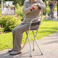Folding walking stick with seat and backrest, 4 leg cane stool chair (1 pc)
