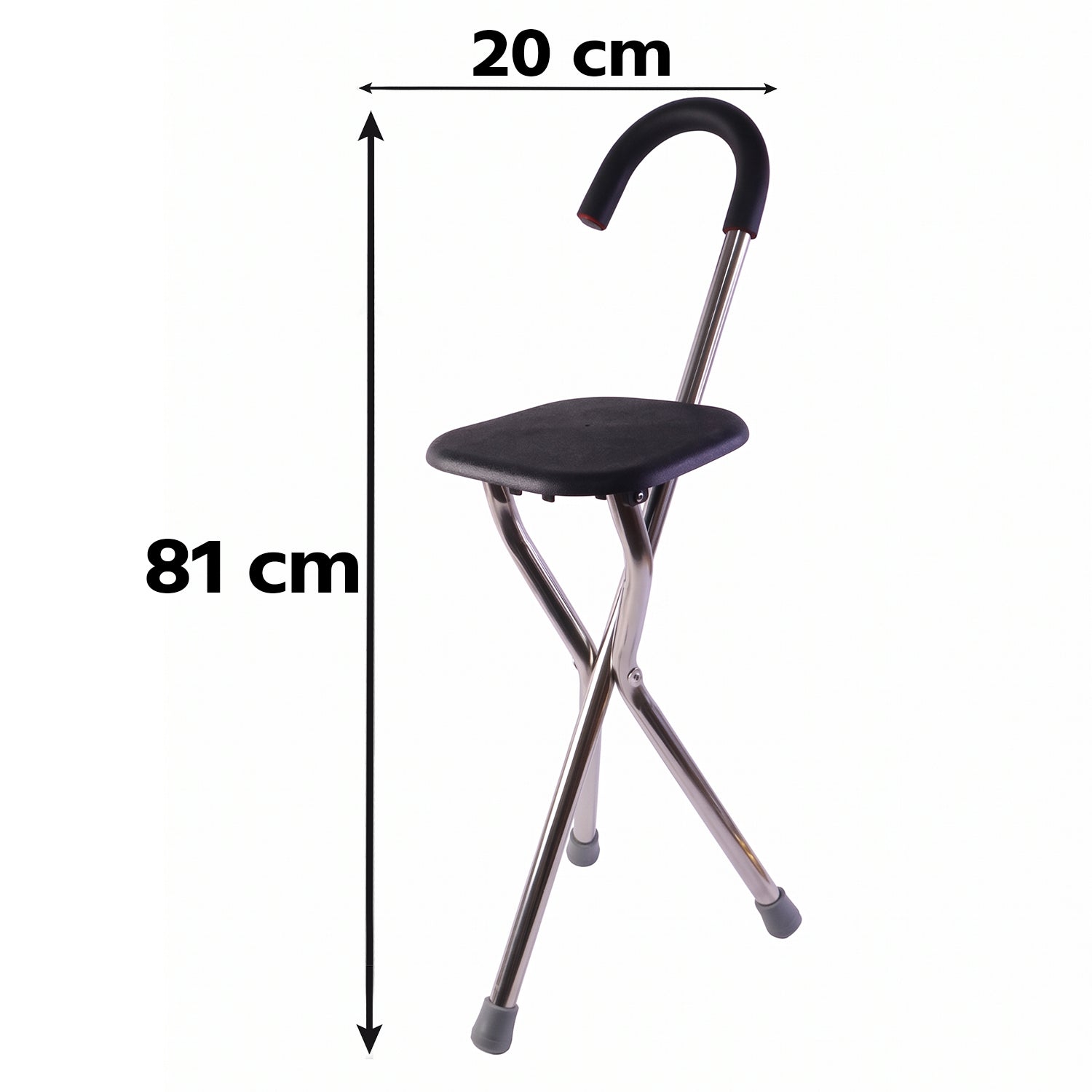 Compact 3 leg cane stool for travel, queues and short breaks
