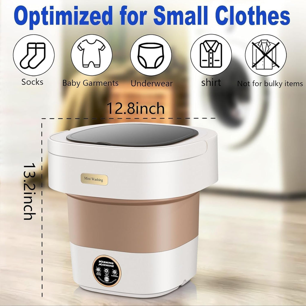 Collapsible mini washing machine with drain and spin basket