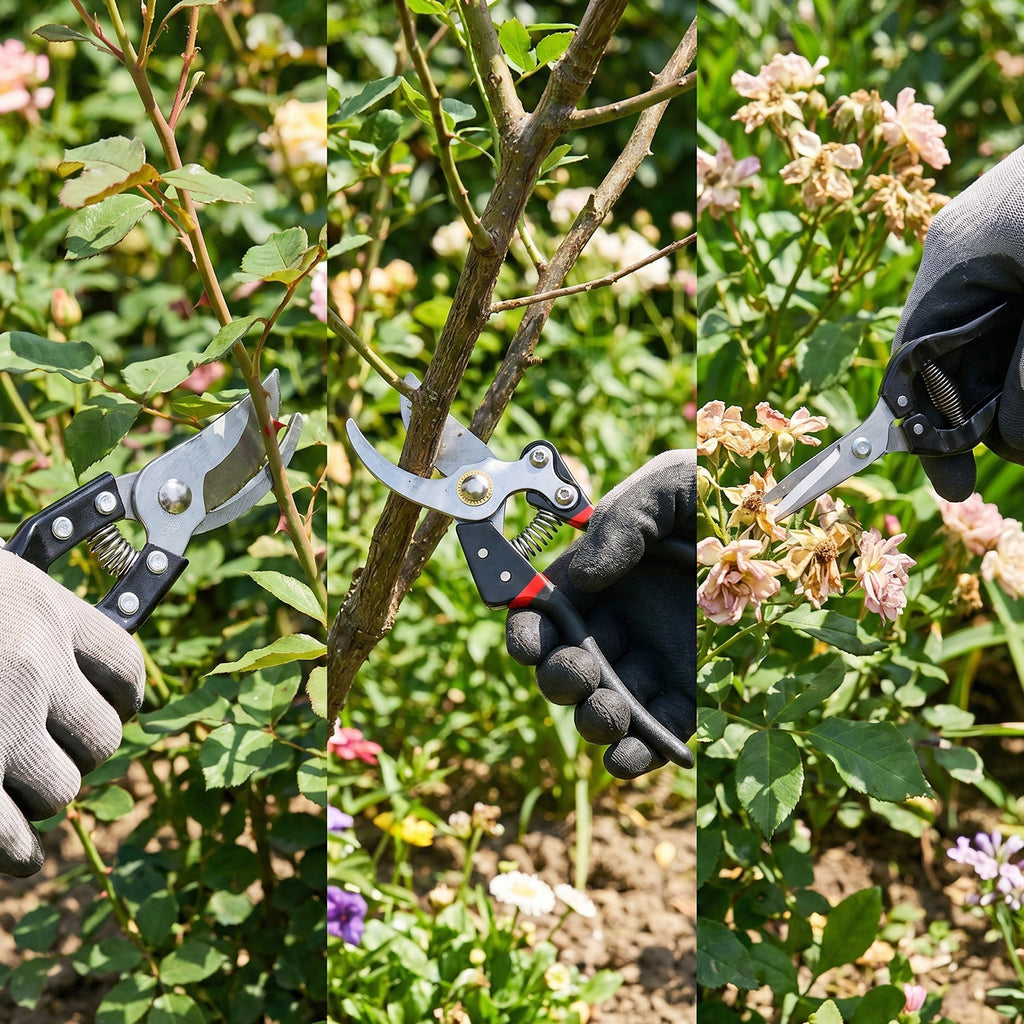 Durable garden scissors and saws in black and silver for gardening