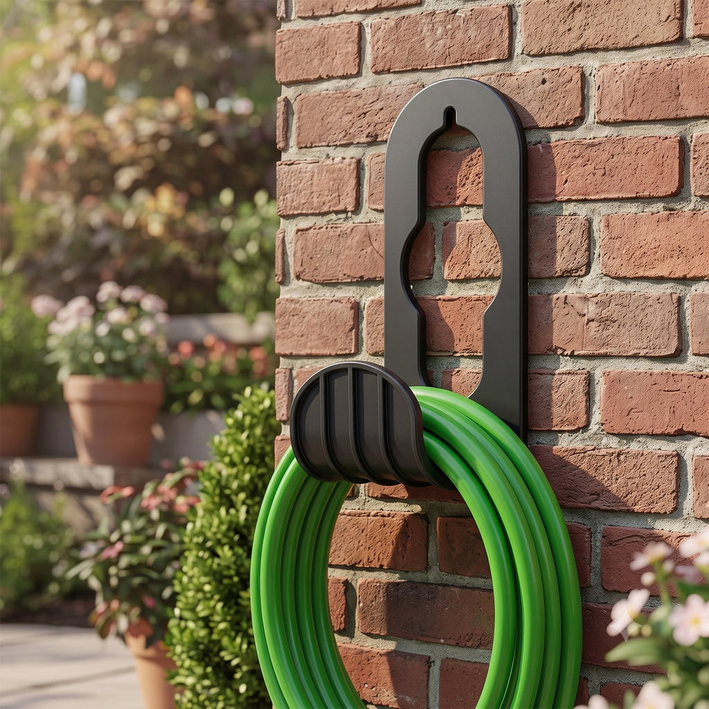Wall mount hose hanger for garden pipes, cables and ropes