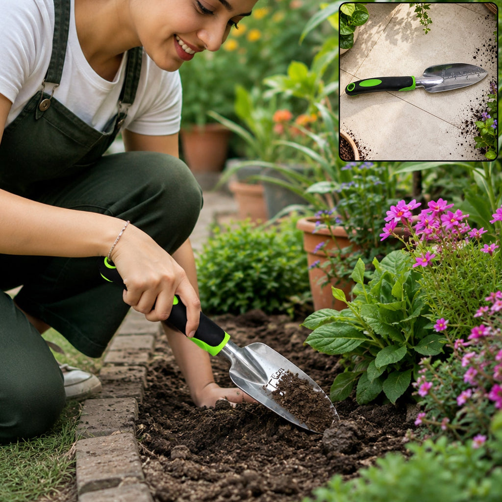 Garden hand trowel, stainless steel digging tool with ergonomic non slip handle (1 pc)
