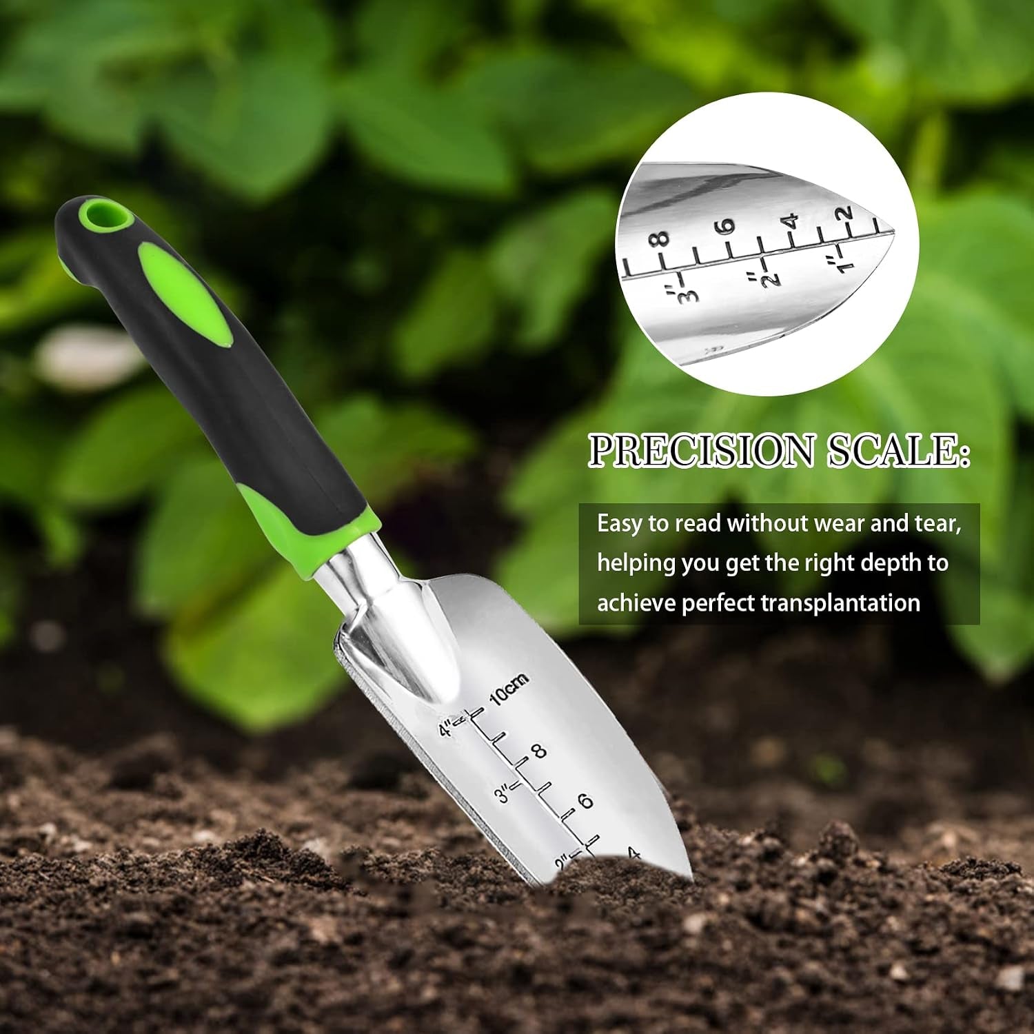 Ergonomic garden trowel with non slip grip for soil work