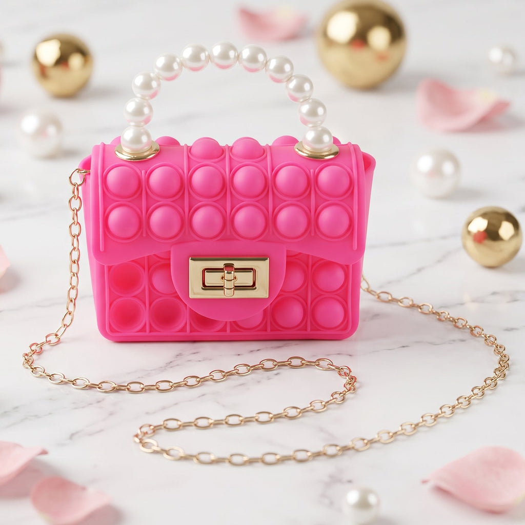 Cute pop it purse for girls with pearl handle