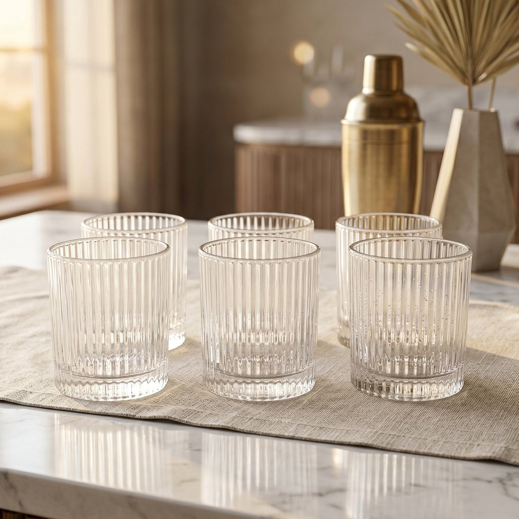 Crystal drinkware set with ribbed style suitable for all occasions