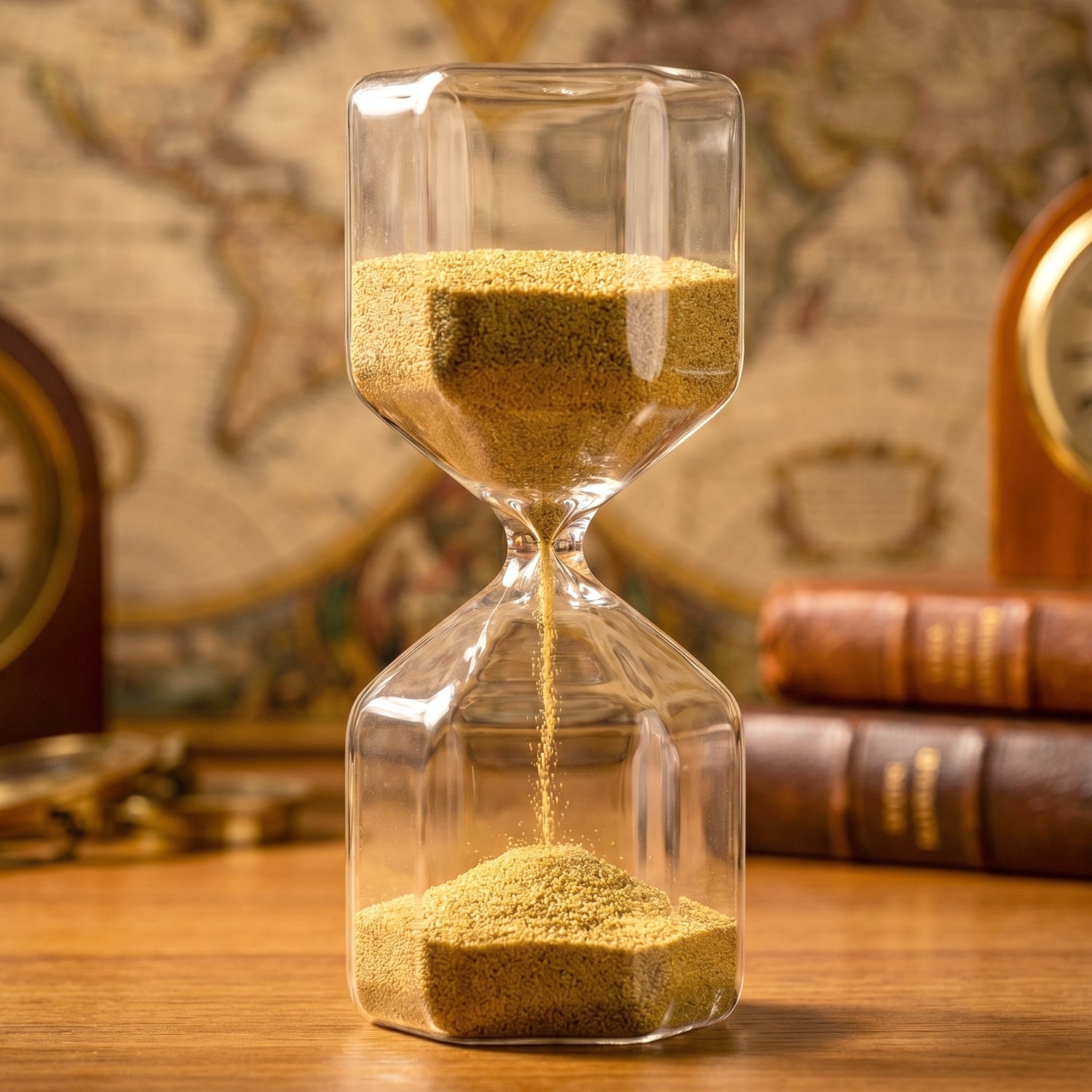 Transparent glass 4-minute sand timer hourglass for desk decoration.