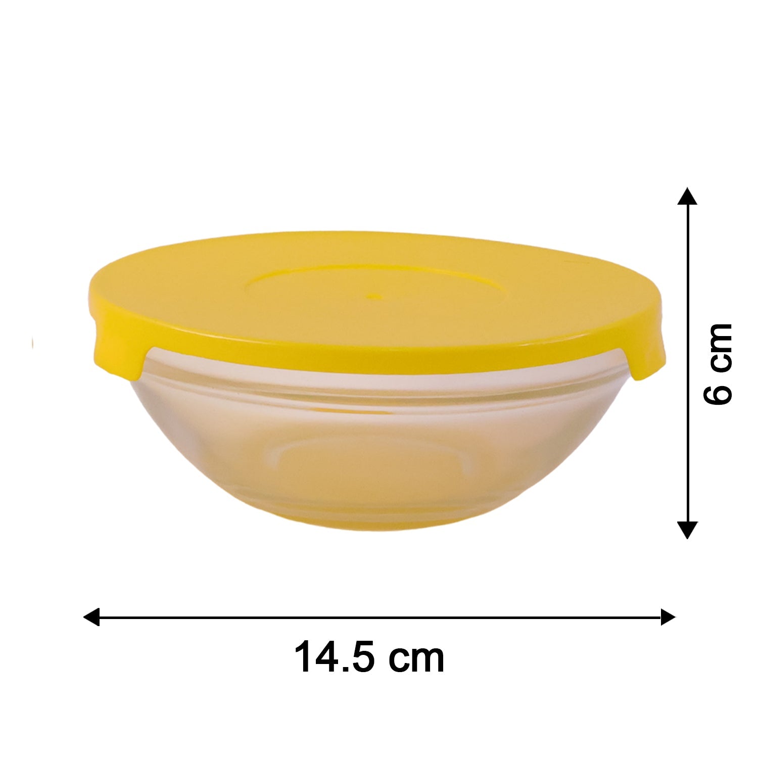 Size chart of the glass bowl set showing graduated dimensions.