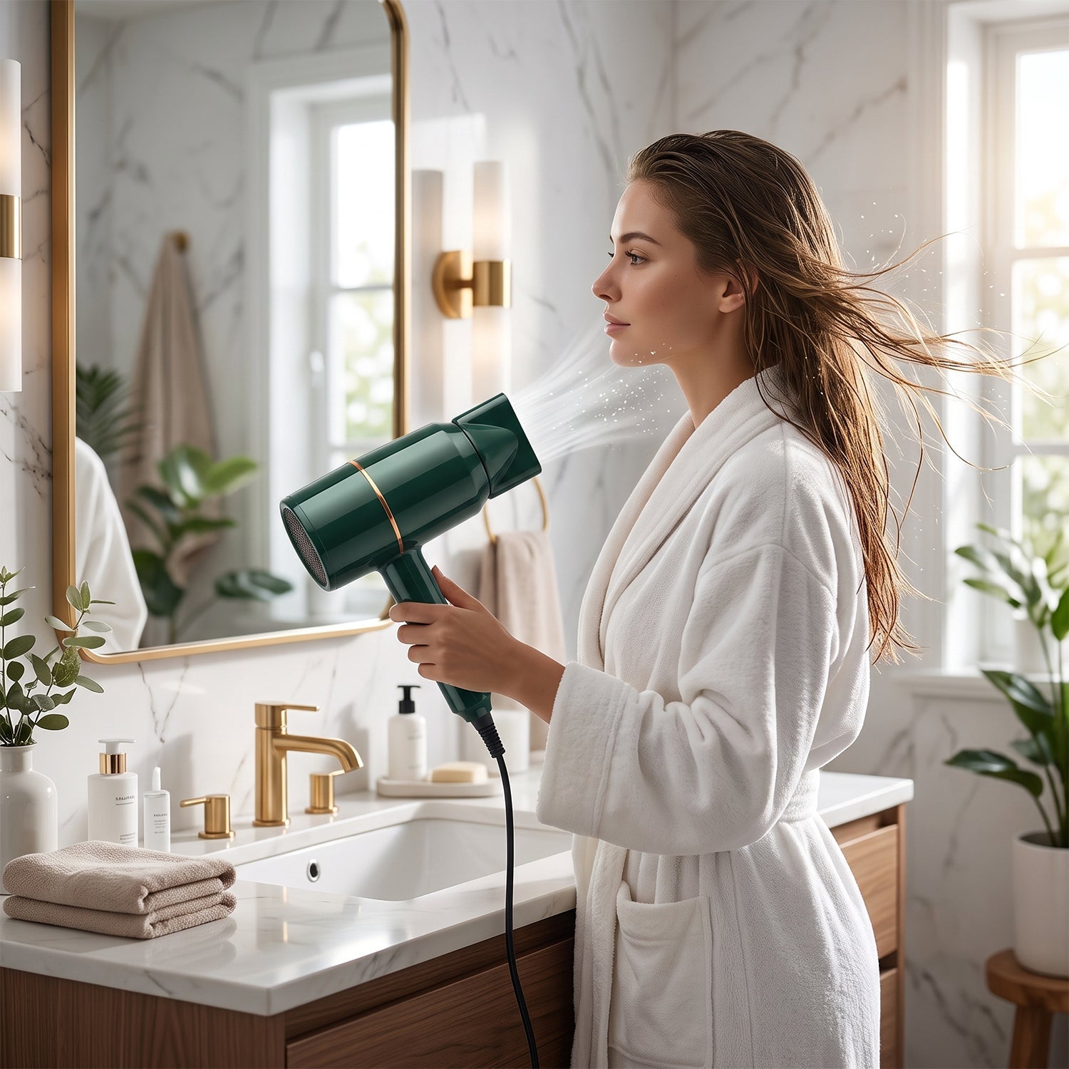 Electric blow dryer with nozzle for precise hair styling