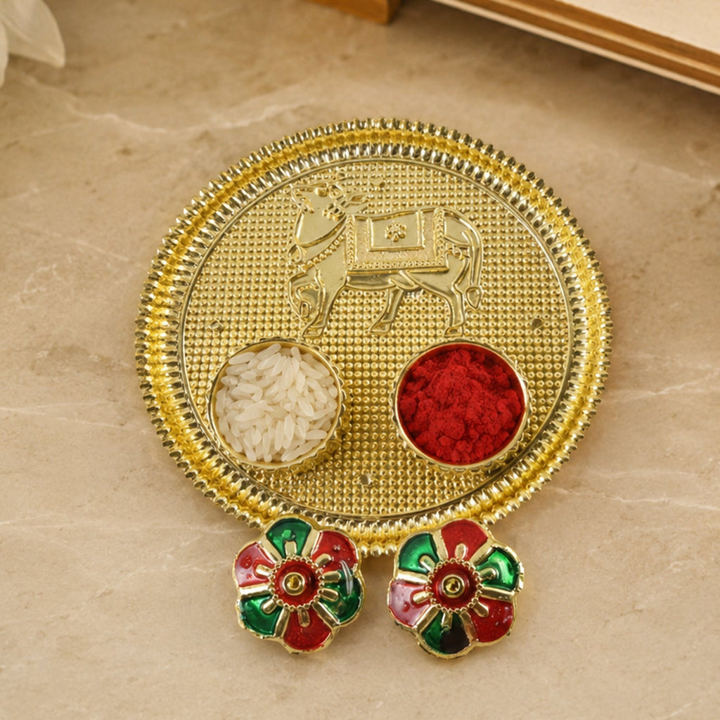 Decorative cow kumkum container for temple and home