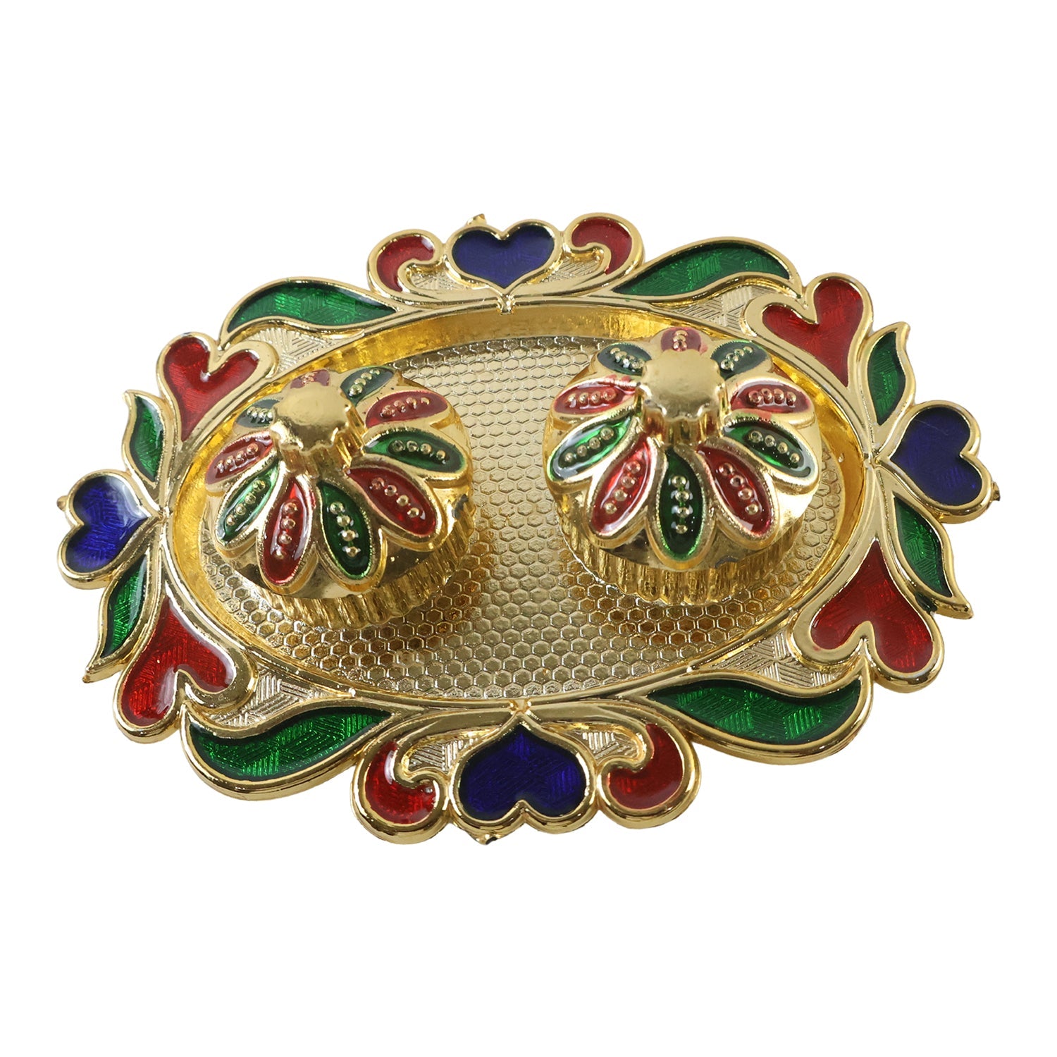 Traditional golden kumkum holder with compartments for pooja