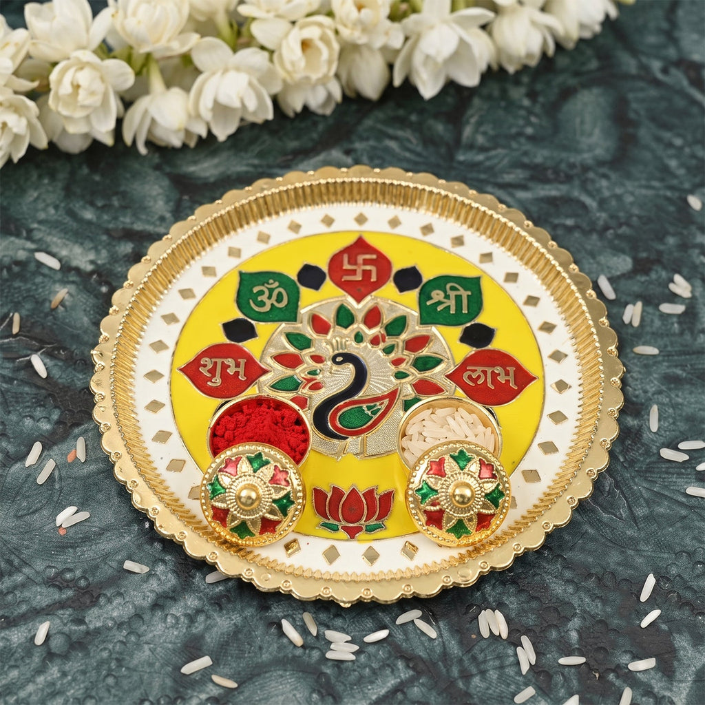 Elegant meenakari pooja thali set for auspicious occasions