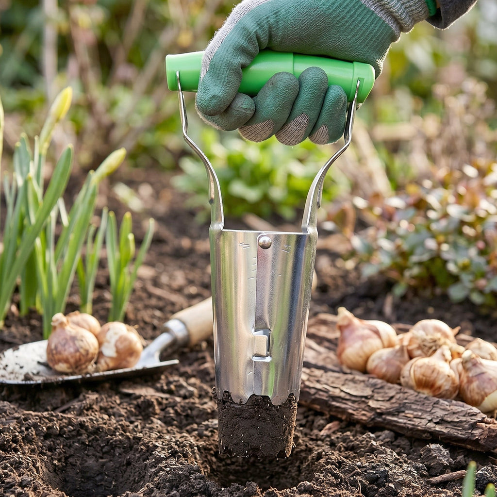 Steel bulb planter depth marks