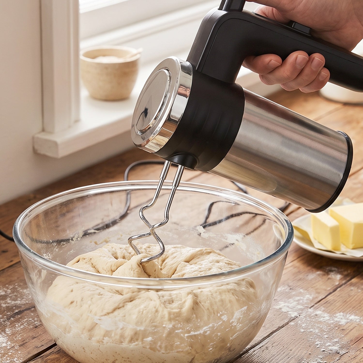 Electric egg beater and dough mixer with multiple speed settings