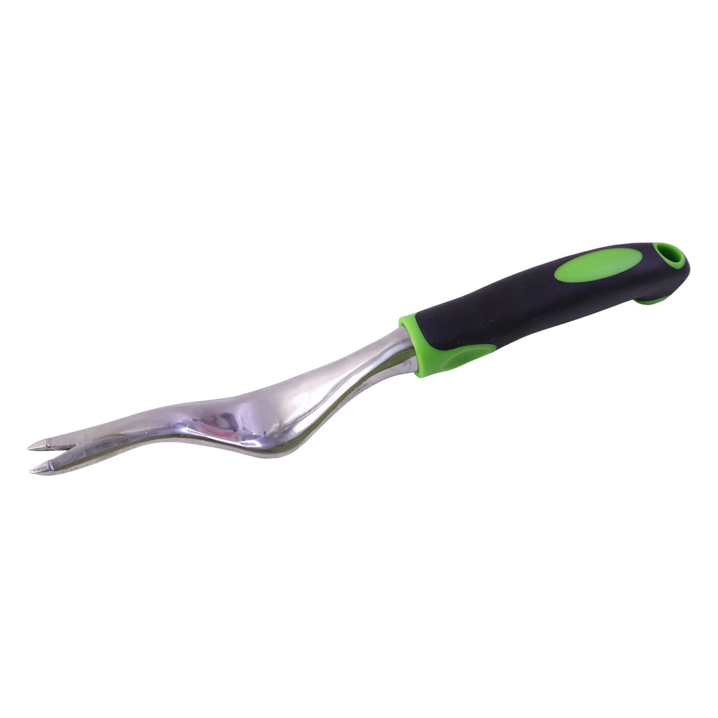 Ergonomic garden hand tool for loosening soil and pulling weeds