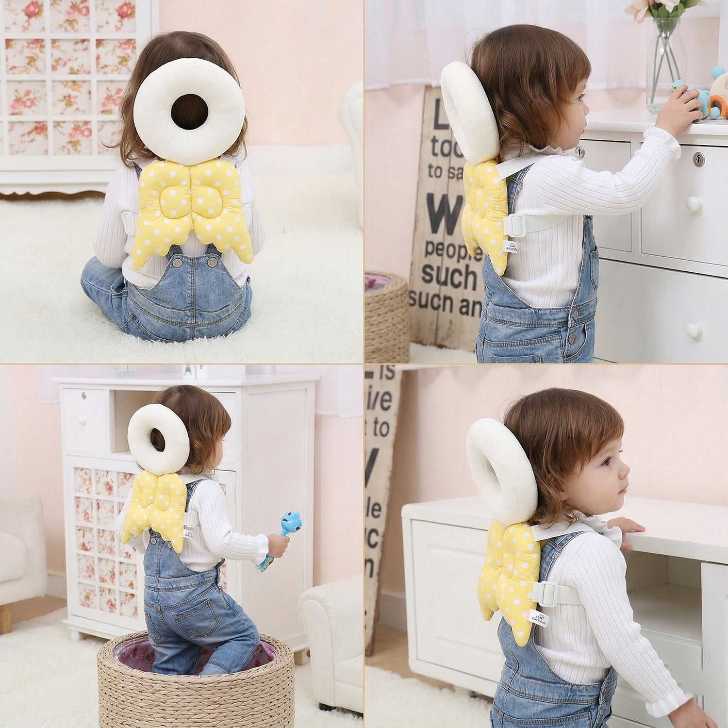 Breathable baby head protection pillow with adjustable straps