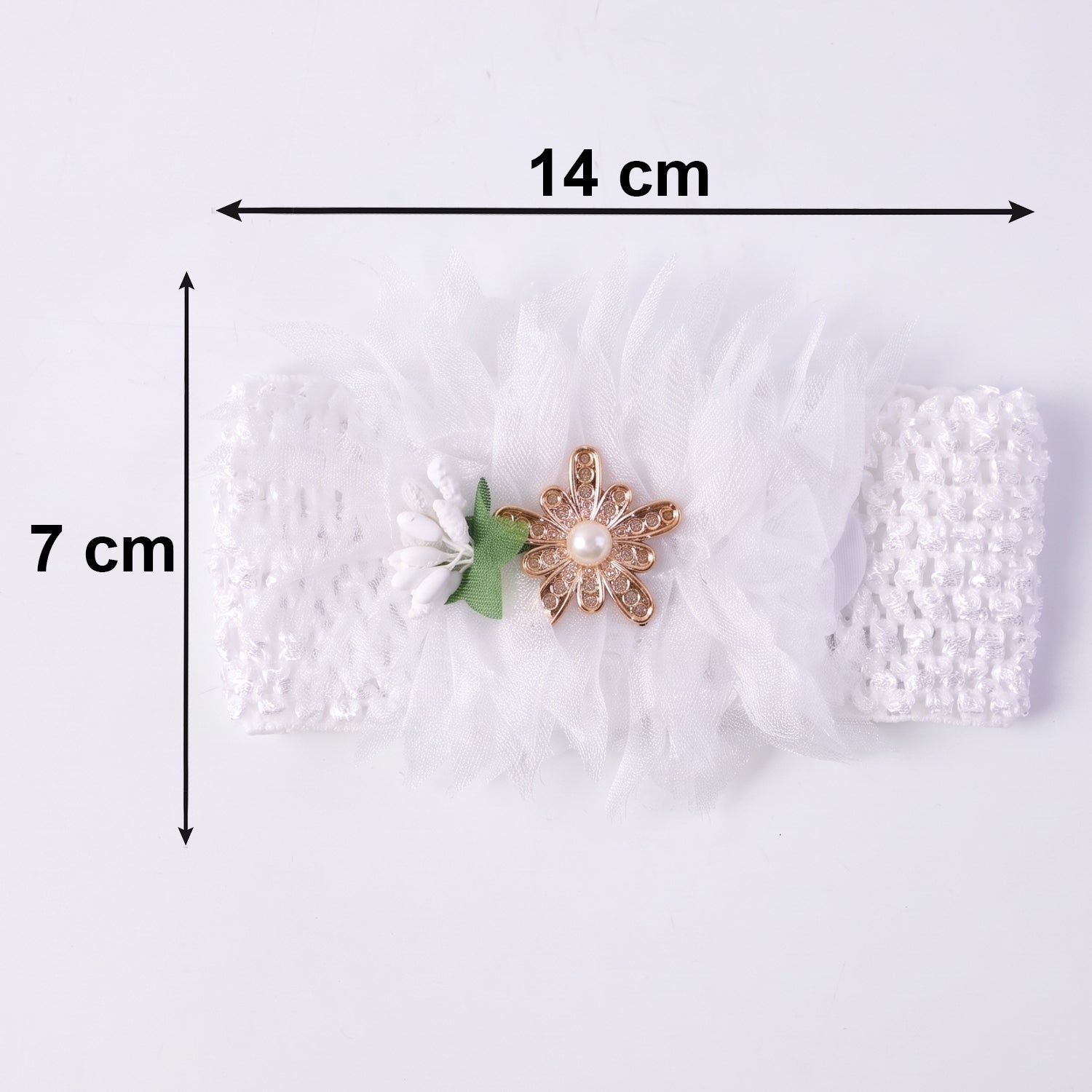 Side view of colorful baby headband styled for infant wearing