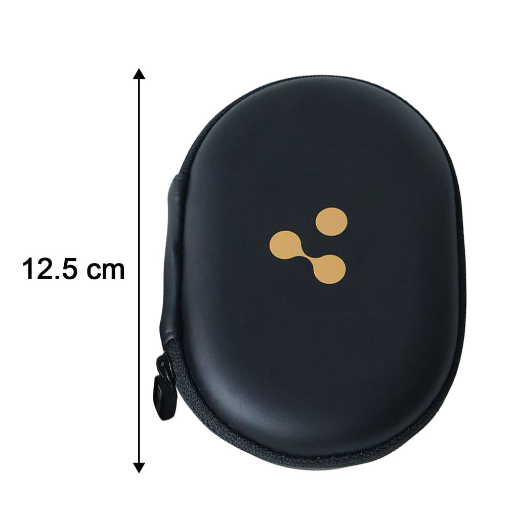Size comparison of the protective earbud carrying case.