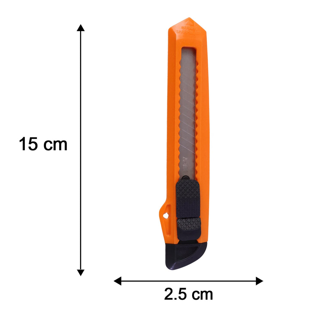 Sharp snap off blade cutter for paper, cardboard and packaging