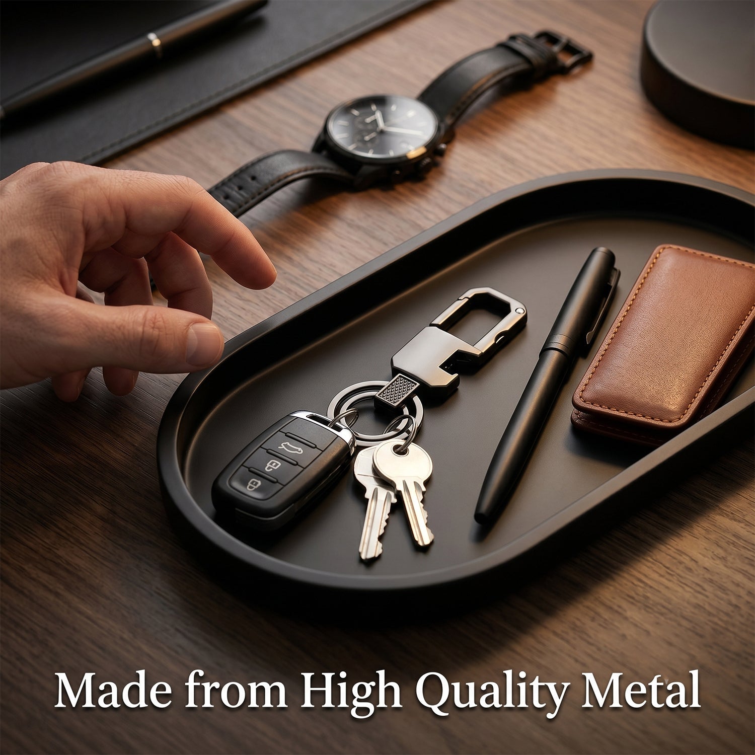Back view of the heavy duty metal carabiner keychain, highlighting its sturdy build.
