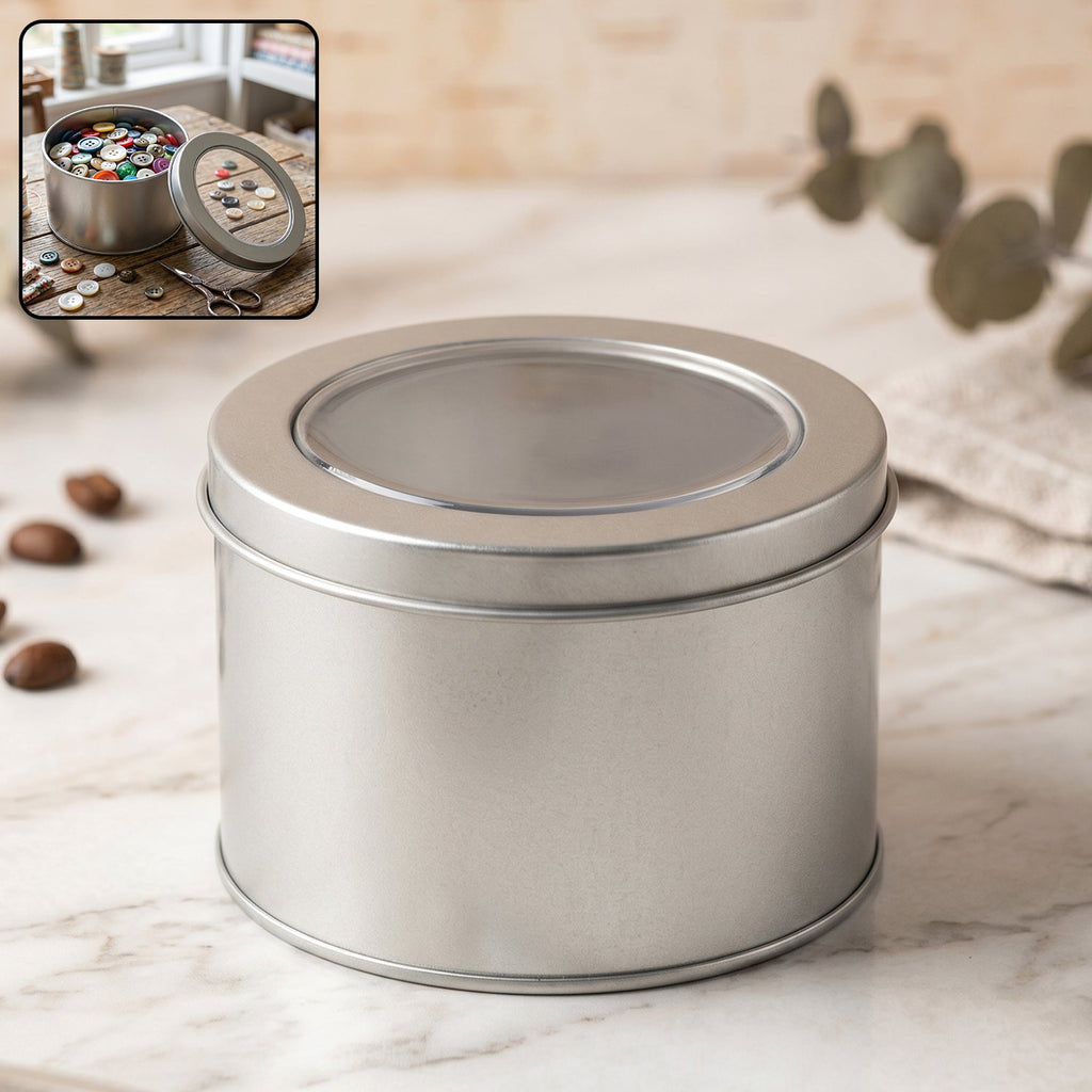 Round metal storage tin box organiser