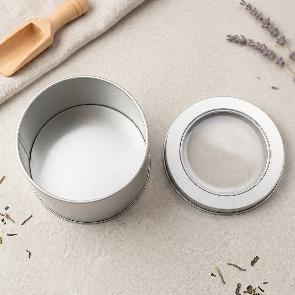 Round storage tin white bg