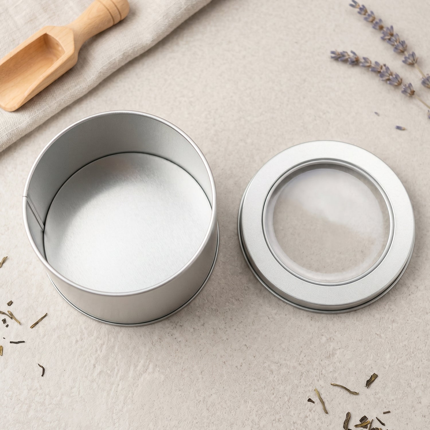 Round storage tin white bg
