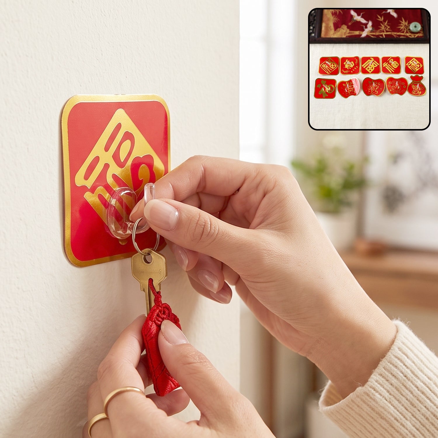 Self Adhesive Wall Hooks, Decorative Strong Sticky Hooks for Keys (10 Pcs Set)