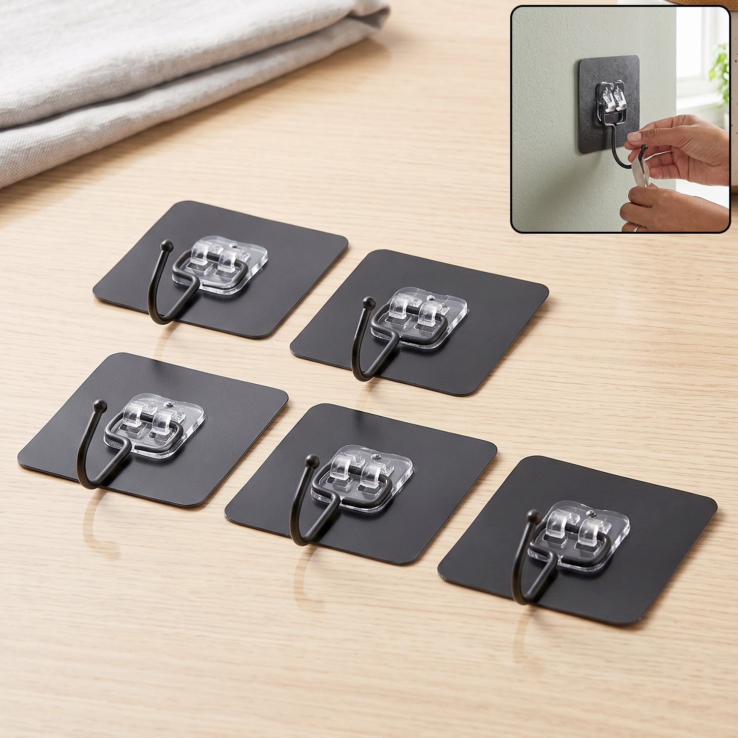 Self adhesive wall hooks, strong transparent sticky hooks for home (5 pcs set)