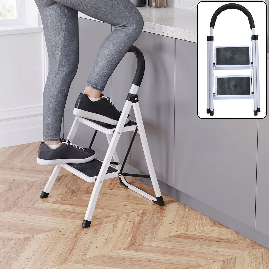 2 step folding ladder with padded handrail and anti slip steel steps (1 pc)