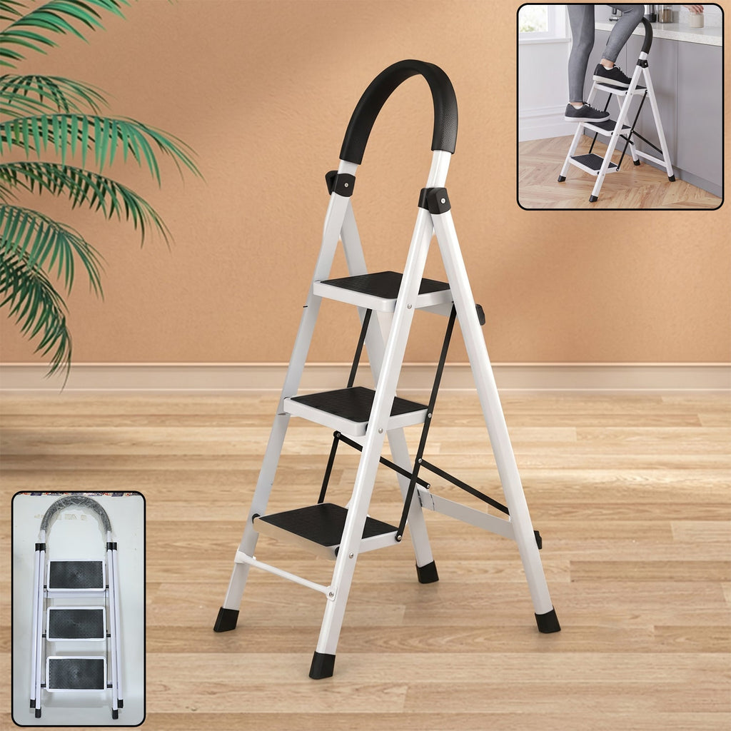 3 step folding ladder with padded handrail and anti slip steel steps (1 pc)