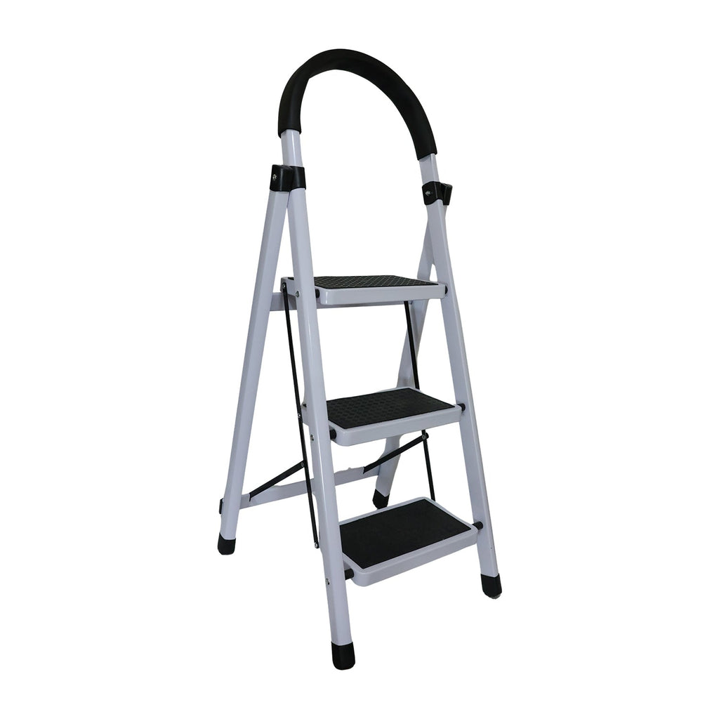 Sturdy steel 3 step ladder that folds flat for easy storage