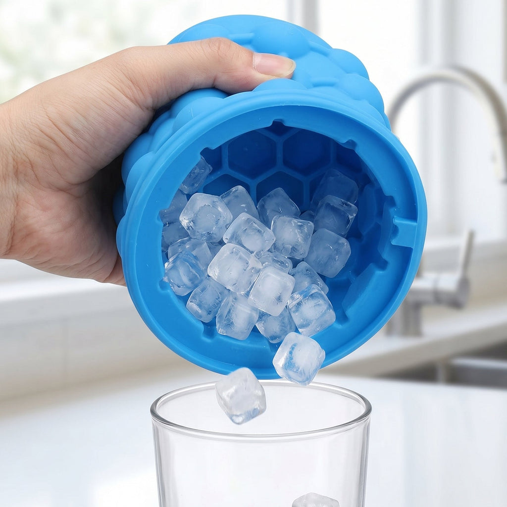 Silicone Ice Cube Maker Cup Squeeze to Pop Mould with Lid Space Saving (1 Pc) view 3