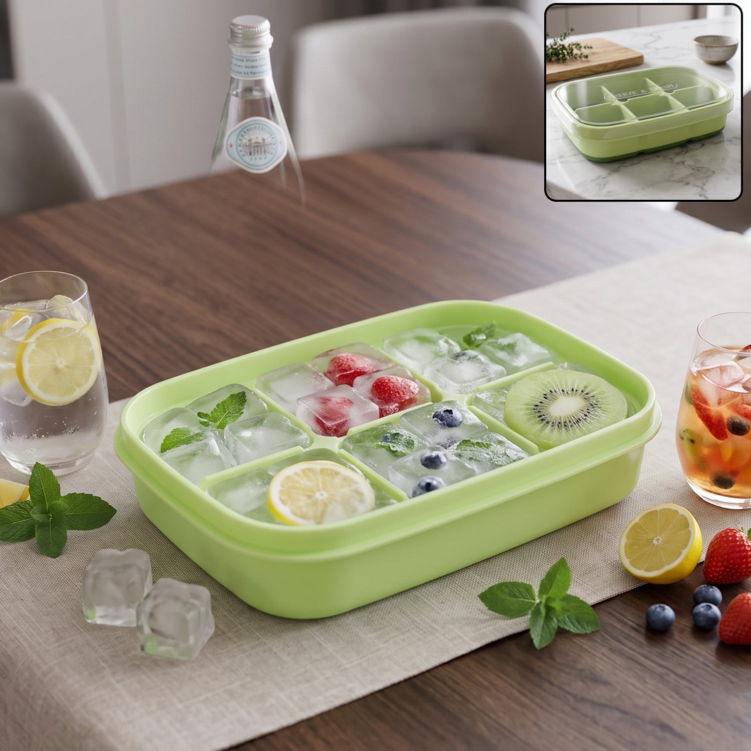 Mini Plastic 6 Cavity Fridge Storage Tray Ice Cube Tray Freezer Mold (1 Pc)