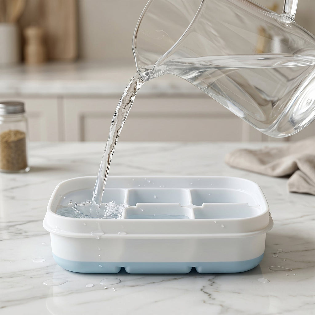 Easy release ice tray design for quickly dispensing frozen ice cubes.