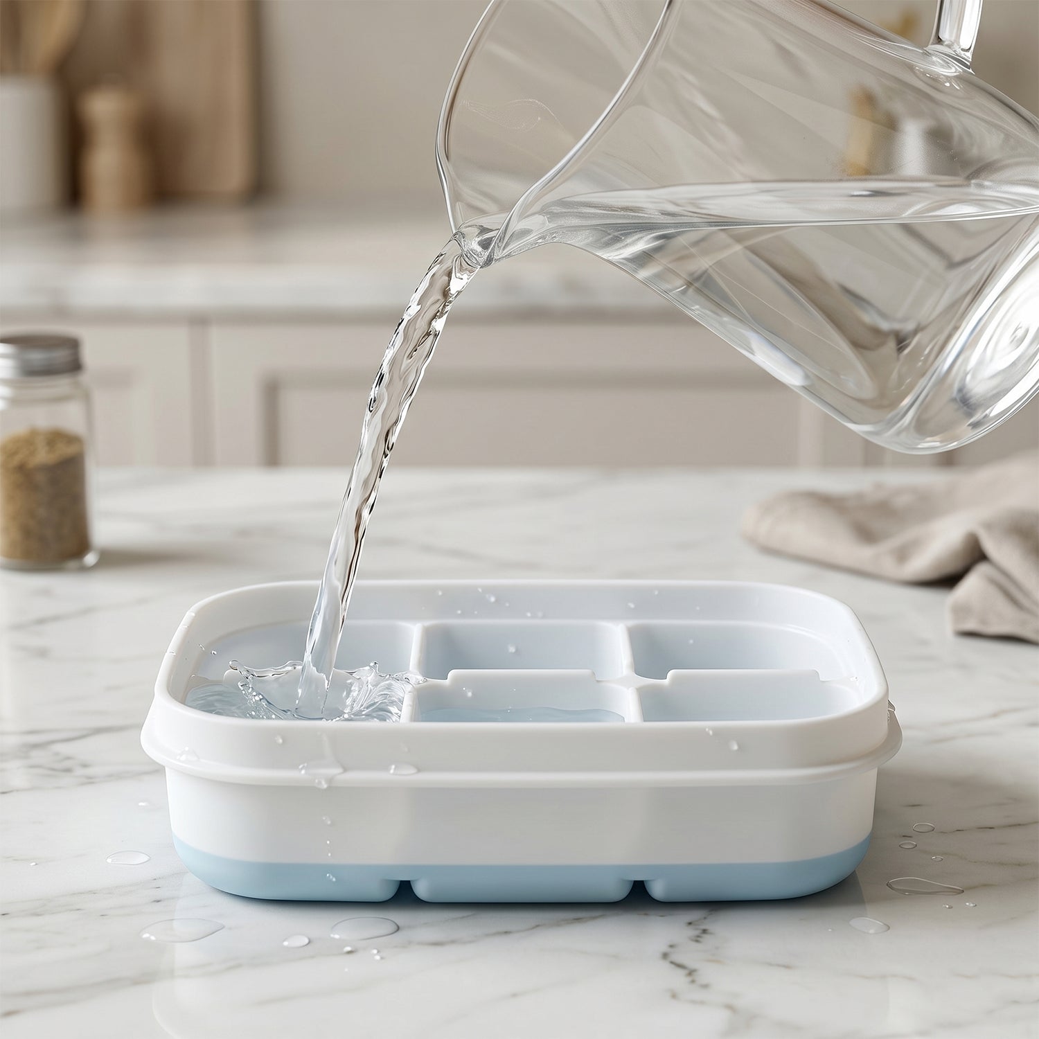 Easy release ice tray design for quickly dispensing frozen ice cubes.