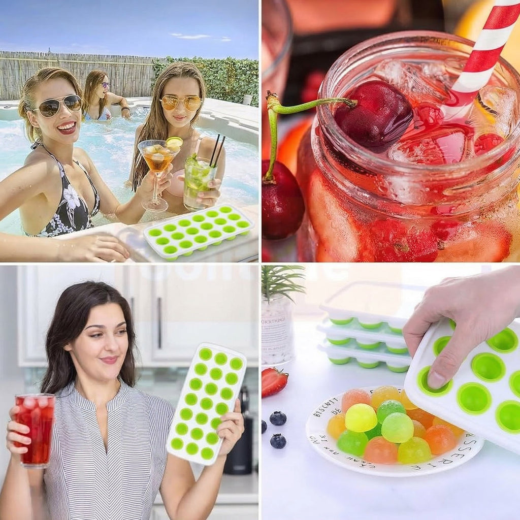 Hand holding the versatile plastic ice cube tray, ideal for kitchen and home use.