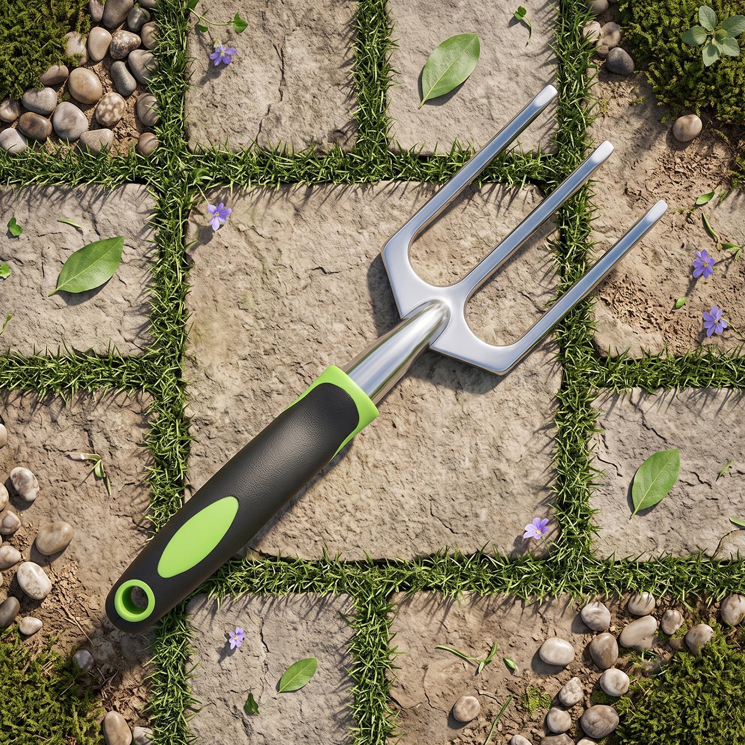 Comfortable grip garden fork for aerating and cultivating soil