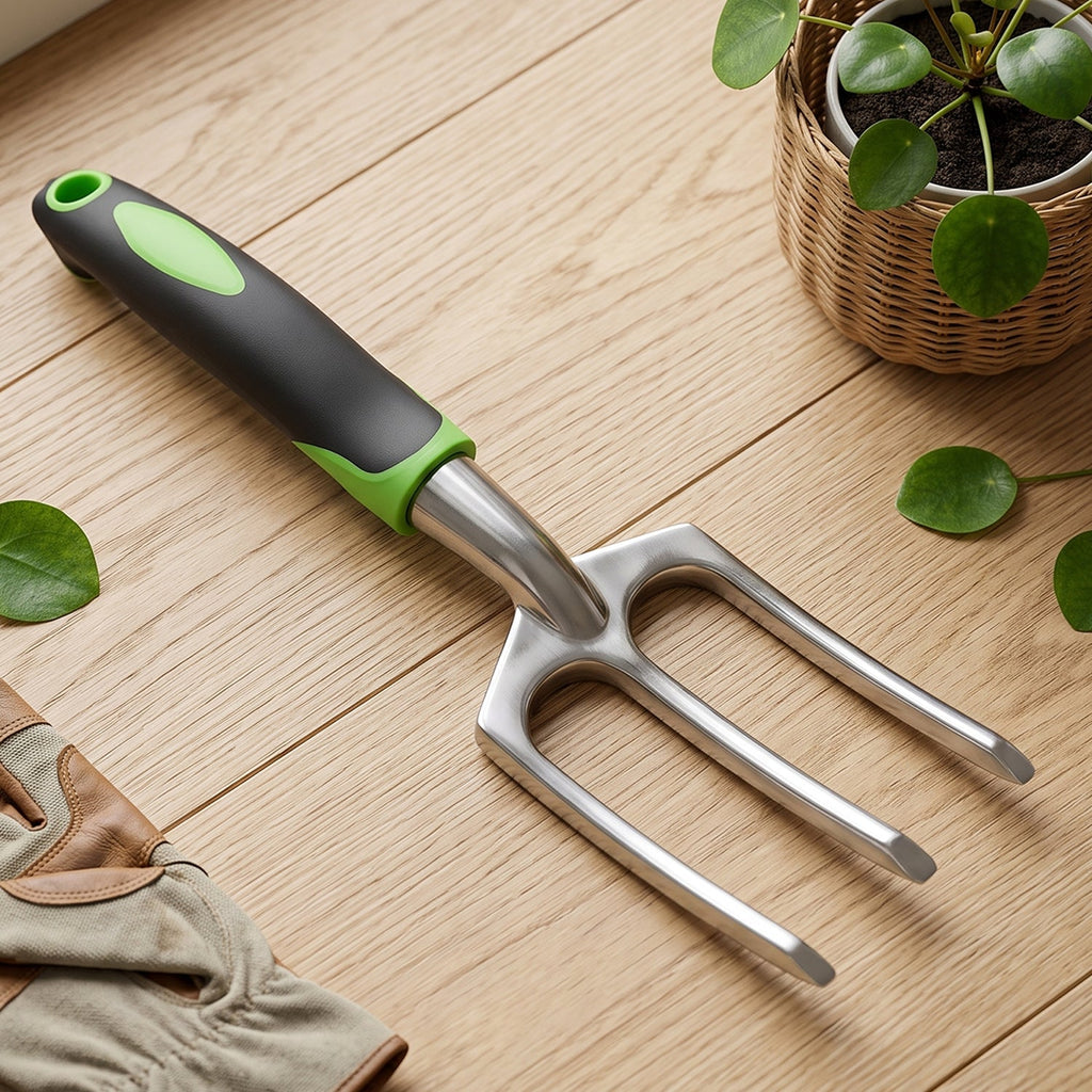 Ergonomic garden fork for loosening earth and lifting plants